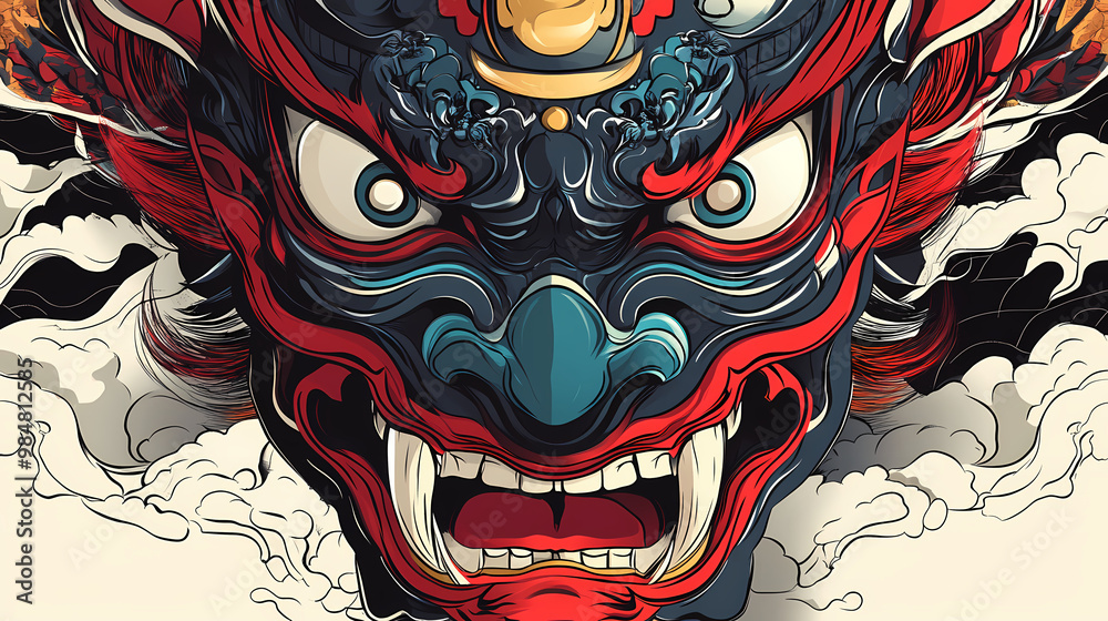 Hannya mask close-up, intricately detailed japanese demon mask with ...