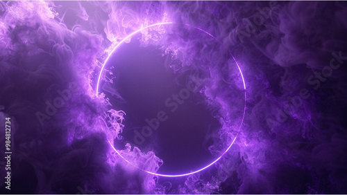 Smoke exploding outward from circular empty center, dramatic smoke or fog effect with purple scary glowing