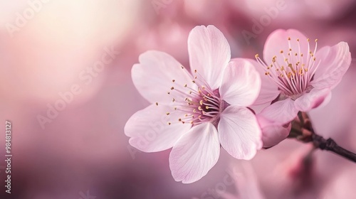 A beautiful macro shot of a cherry blossom with soft pink petals and fine textures, capturing the delicate beauty of springtime flowers.