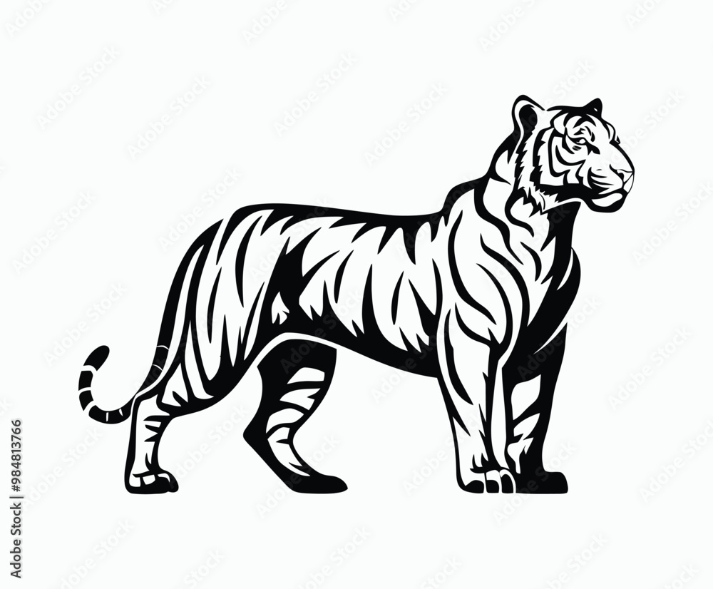 Wild animal tiger silhouette EPS vector isolated illustration template on a white background Wild animal tiger silhouette EPS vector isolated illustration template on a white background