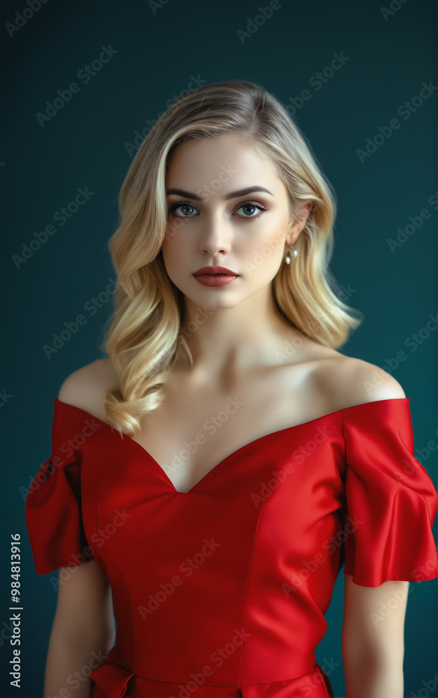 Portrait Attractive young woman in red dress. Outfit for New Year's party. Portrait Attractive young woman in red dress. Outfit for New Year's party.