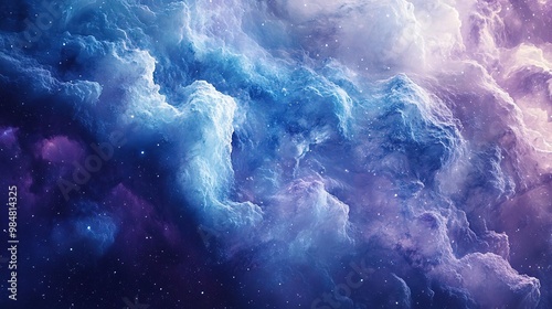 A stunning cosmic cloud showcases vibrant hues of purple and blue, evoking a sense of wonder and exploration of the universe.