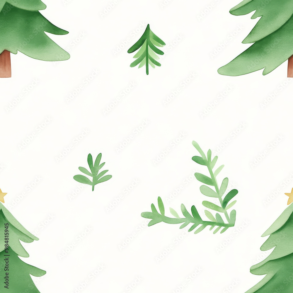 A whimsical pattern featuring simple Christmas trees and soft green foliage, creating serene and festive atmosphere. Perfect for holiday themed designs A whimsical pattern featuring simple Christmas trees and soft green foliage, creating serene and festive atmosphere. Perfect for holiday themed designs