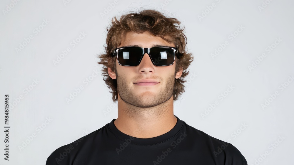 A handsome model showcases a black t-shirt while striking a dynamic pose, enhanced by stylish sunglasses and a vibrant streetwear vibe. The clean background emphasizes the look A handsome model showcases a black t-shirt while striking a dynamic pose, enhanced by stylish sunglasses and a vibrant streetwear vibe. The clean background emphasizes the look