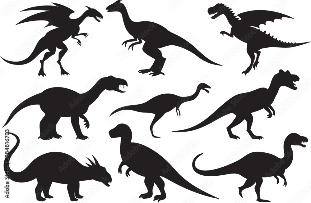 Cartoon vector black dinosaur silhouette clipart Cartoon vector black dinosaur silhouette clipart