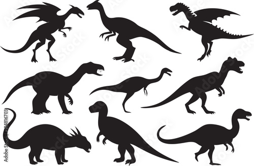 Cartoon vector black dinosaur silhouette clipart