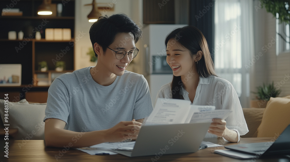 Couple Browsing Life Insurance Policies Online at Home Couple Browsing Life Insurance Policies Online at Home