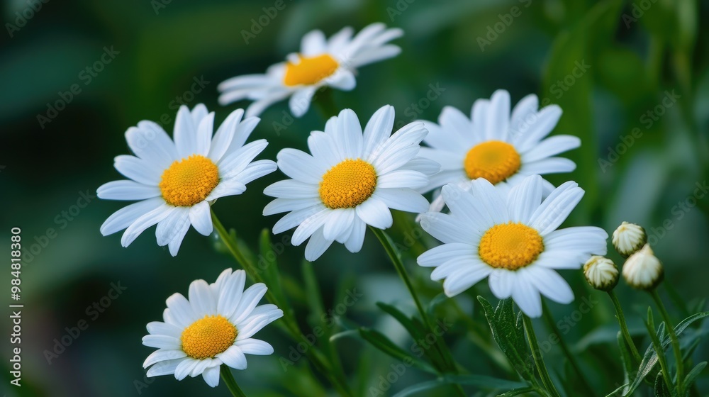 A captivating image of a cluster of daisies with bright white petals and a sunny yellow center, highlighting their simple and cheerful beauty. A captivating image of a cluster of daisies with bright white petals and a sunny yellow center, highlighting their simple and cheerful beauty.