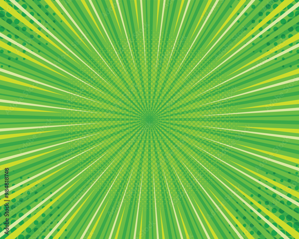 Obraz premium Abstract radial green stripes comic background
