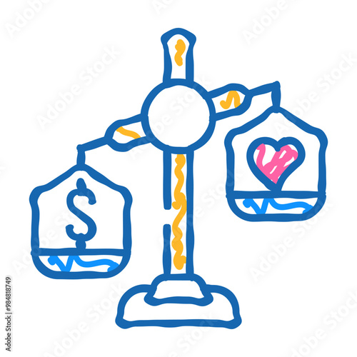 choosing between conscience and money doodle icon sketch vector. choosing between conscience and money sign. isolated symbol illustration