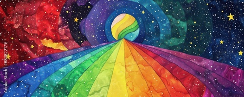 A rainbow road leading into the stars, symbolizing a journey through the colorful realms of the mind