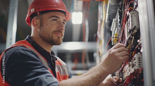 Wallpaper Mural An electrician connecting wires in a control panel inside a building Torontodigital.ca