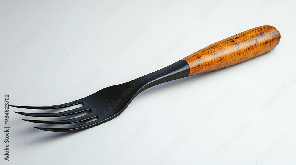 Modern Black Fork with Wooden Handle - Kitchen Utensil Modern Black Fork with Wooden Handle - Kitchen Utensil