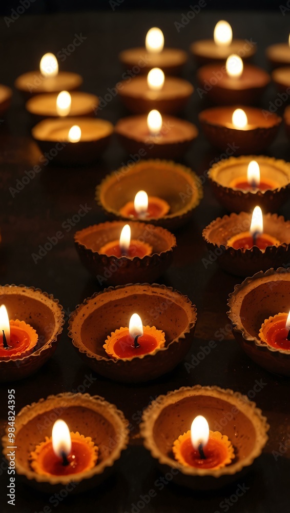 Five earthen Diyas arranged symmetrically for Diwali. Five earthen Diyas arranged symmetrically for Diwali.