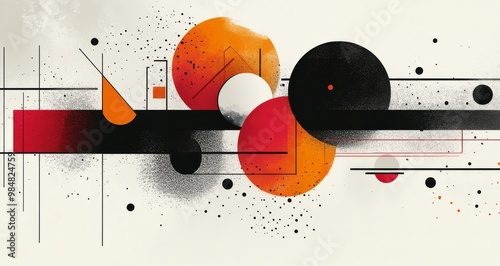 Abstract geometric design featuring vibrant circles and lines in a dynamic ar...