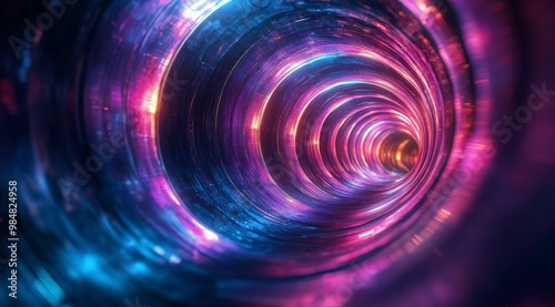 A vibrant tunnel of swirling colors illuminated by ethereal lights in a futur...