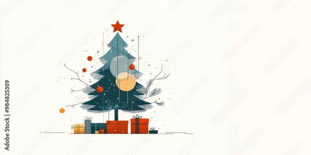 Greeting card with Christmas tree and presents. Vector illustration. Greeting card with Christmas tree and presents. Vector illustration.