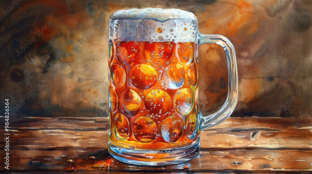 Hand-Drawn Watercolor Beer in Glass Mugs with Foam on White Background - Pint of Beer Hand-Drawn Watercolor Beer in Glass Mugs with Foam on White Background - Pint of Beer