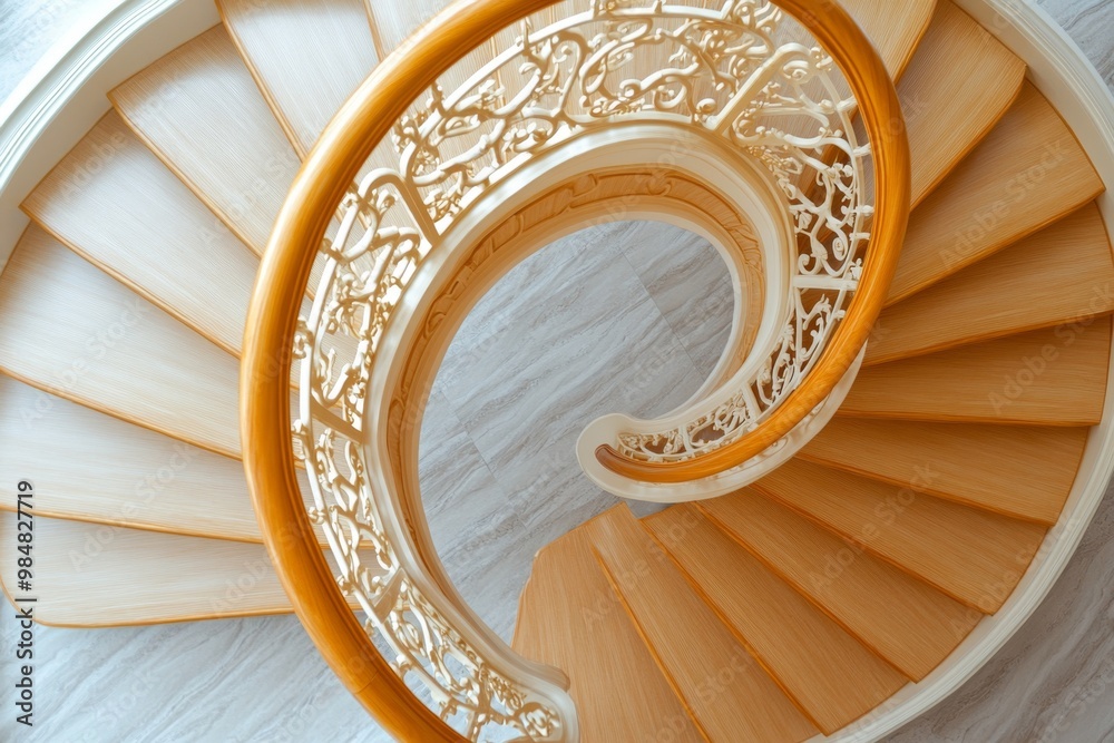 Obraz premium A close-up of a spiral staircase in a luxury home, showcasing the elegance and detail in interior architecture