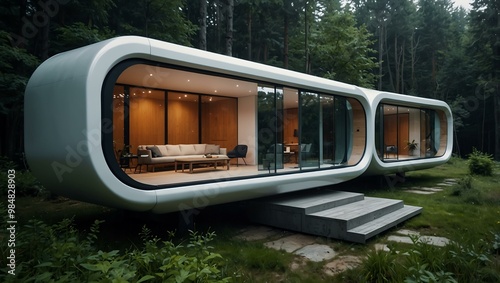 Futuristic modular haven set in nature