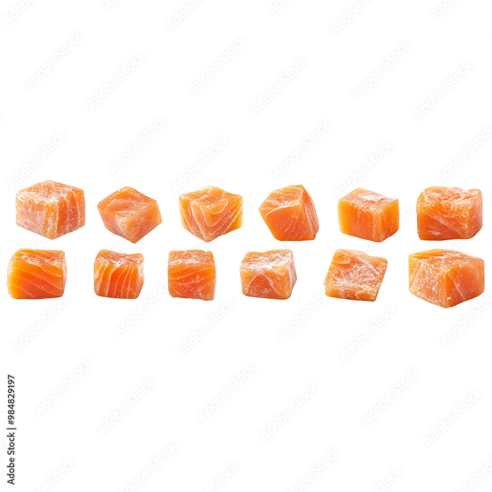 pieces of salmon in different shapes and sizes, cut out pieces of salmon in different shapes and sizes, cut out