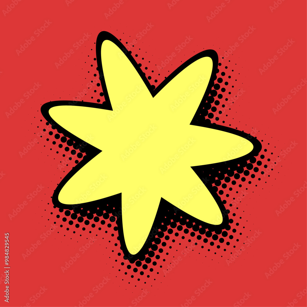 A lively yellow star pops with energy against a red halftone dotted background, embodying a vibrant pop art style with a punchy visual impact. A lively yellow star pops with energy against a red halftone dotted background, embodying a vibrant pop art style with a punchy visual impact.