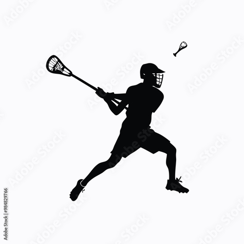 a lacrosse player action pose silhouette, vector illustration, 