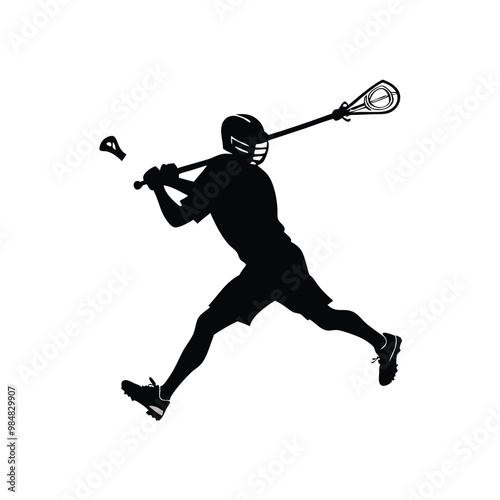 a lacrosse player action pose silhouette, vector illustration, 