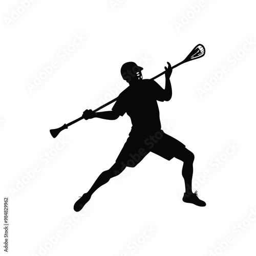 a lacrosse player action pose silhouette, vector illustration, 