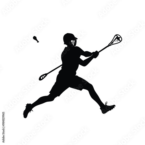 a lacrosse player action pose silhouette, vector illustration, 