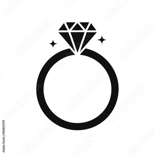 a wedding ring or diamond ring vector silhouette, isolated white background, 