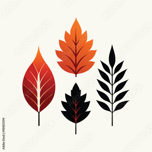 Autumn leaves collection vector silhouette, isolated white background, 