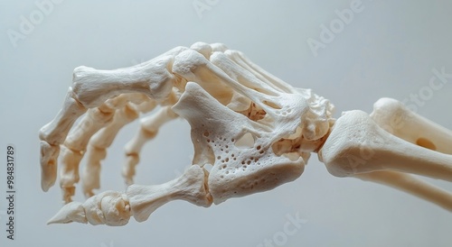 Detailed view of a human hand skeletal structure highlighting bones and joint...