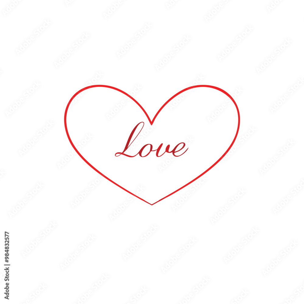 Love text with red heart vector silhouette, isolated white background, Love text with red heart vector silhouette, isolated white background,
