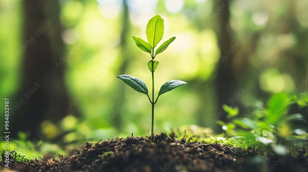 A Small Green Plant Growing in a Forest A Small Green Plant Growing in a Forest
