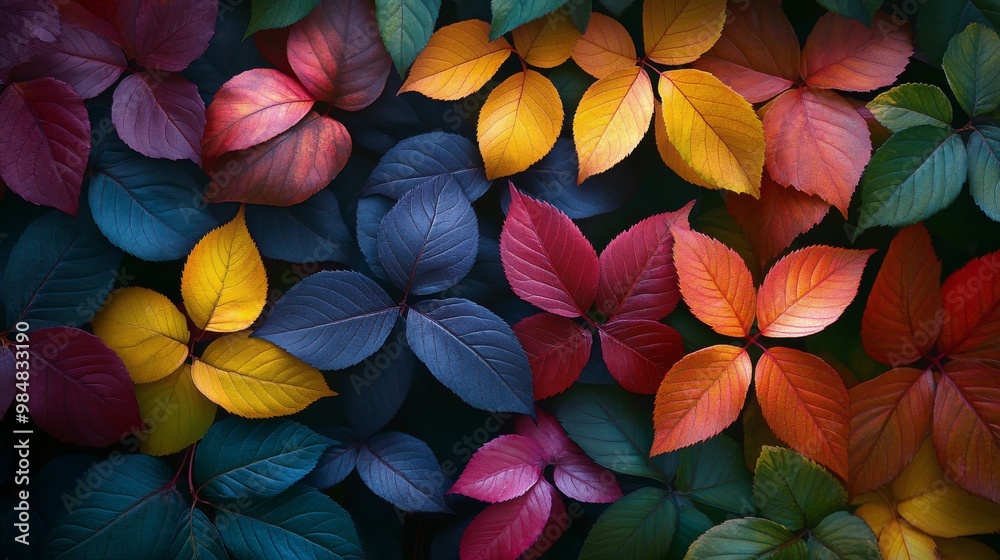 Colorful autumn leaves arranged beautifully on a dark background for seasonal decoration Colorful autumn leaves arranged beautifully on a dark background for seasonal decoration
