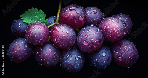 Wallpaper Mural Freshly washed grapes glisten with water droplets against a dark background Torontodigital.ca