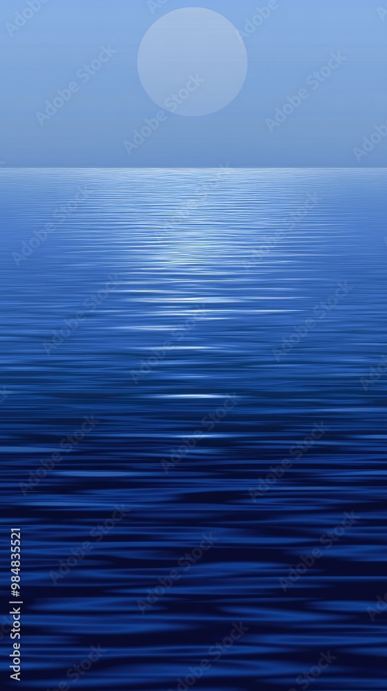 Obraz premium Big white moon is shining over a calm ocean at night, with its reflection on the water