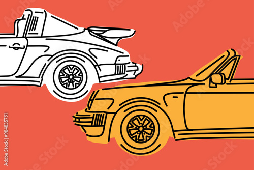 Wallpaper Aesthetic, Trendy automotive Lock Screen, Vector illustrations for apparel prints and other uses. Hand drawn cars.
