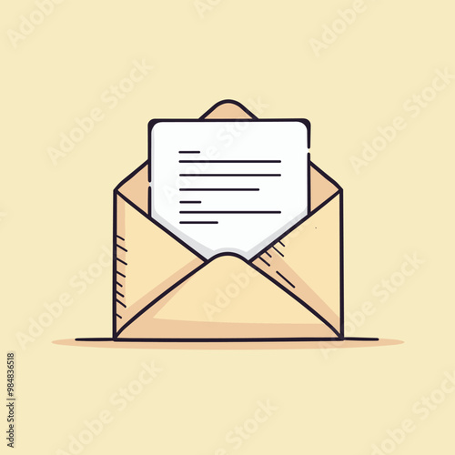 Illustration of an opened envelope with a letter inside, against a light background.