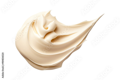 Closeup of Light cream swirl isolated on white background. Concept of dessert and sweet treat