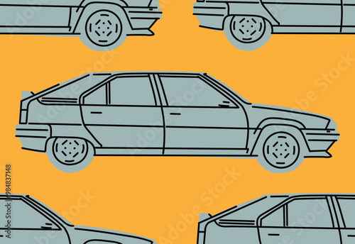 Pattern Automotive, Packaging, Textiles,Wallpaper Aesthetic, Trendy Car Lock Screen, Vector illustrations for apparel prints and other uses. Hand drawn vehicle.