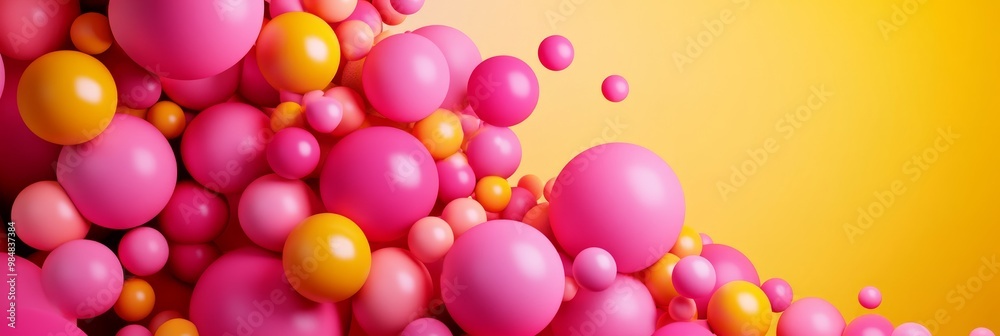 Vibrant 3D background featuring a cascade of pink and yellow spheres, symbolizing energy, playfulness, creativity, joy, and abundance. Vibrant 3D background featuring a cascade of pink and yellow spheres, symbolizing energy, playfulness, creativity, joy, and abundance.