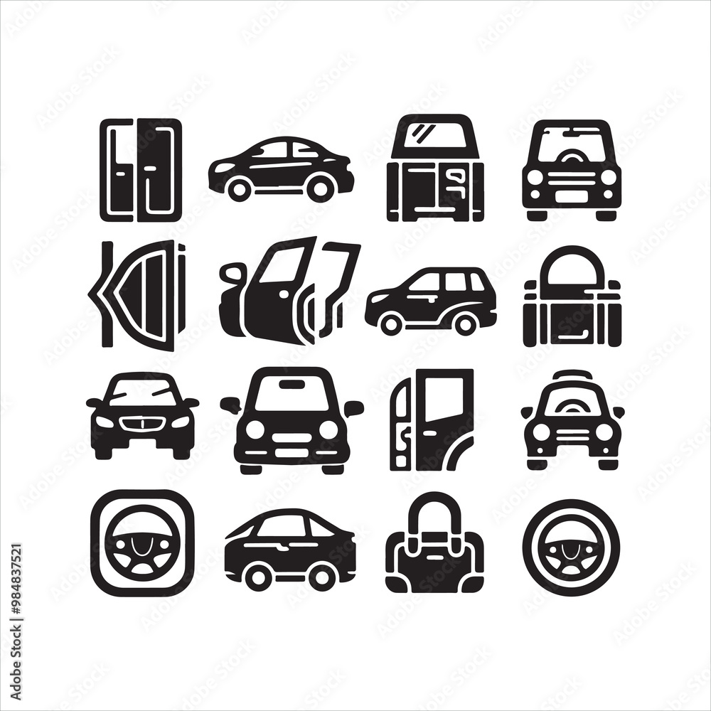 Car door icon silhouette on white background
Car door icon silhouette on white background