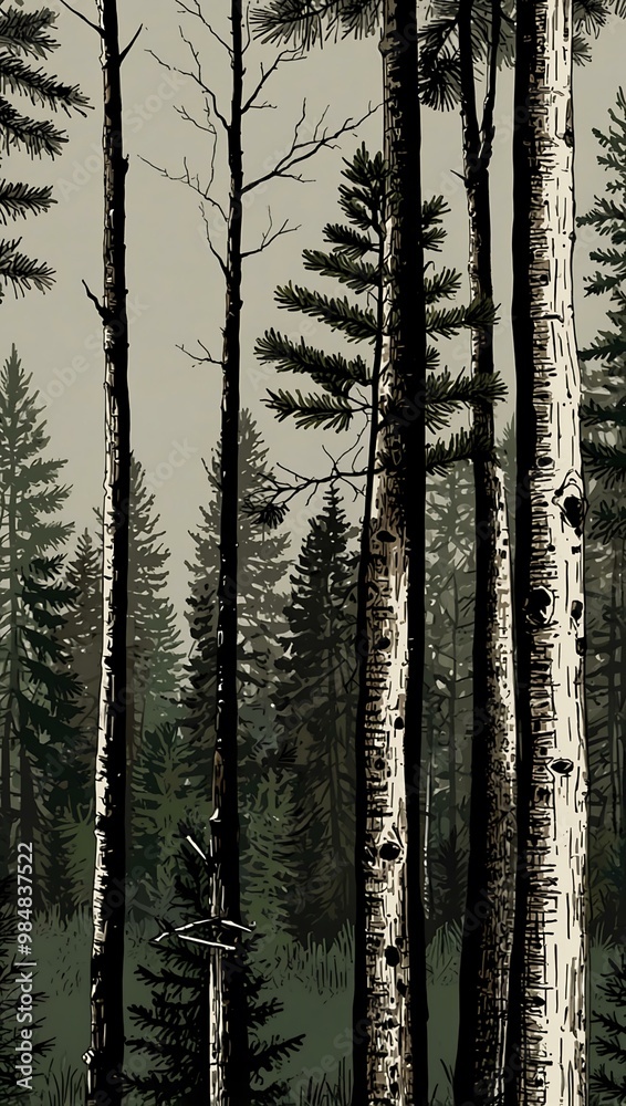 Hand-drawn coniferous branch, vector. Hand-drawn coniferous branch, vector.
