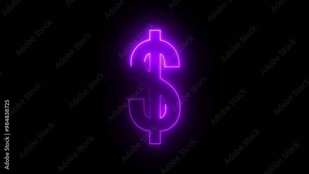 Dollar logo animation by purple color neon on black background. Dollar logo animation by purple color neon on black background.