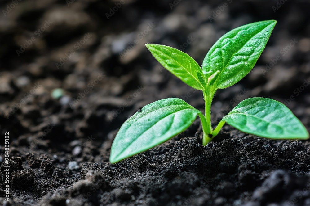 Seedlings Growing From Fertile Soil And Morning Sun Shining, Concept Of Plant Growth And Ecological Balance, Ecology Concept Seedlings Growing From Fertile Soil And Morning Sun Shining, Concept Of Plant Growth And Ecological Balance, Ecology Concept