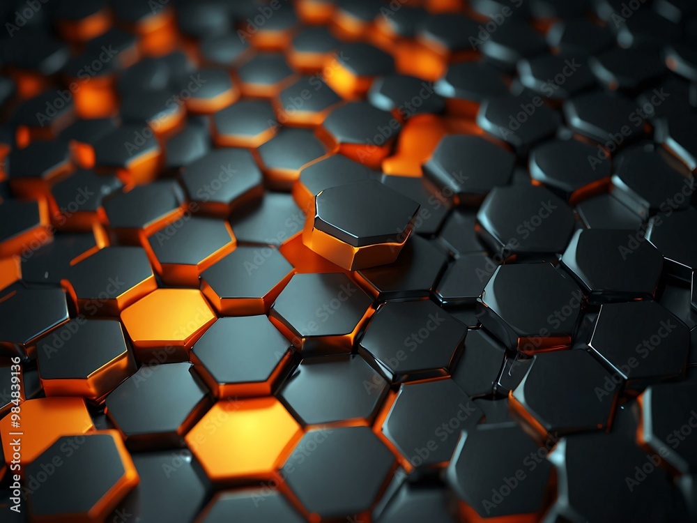 Hexagonal Metal Background with Orange Light Hexagonal Metal Background with Orange Light