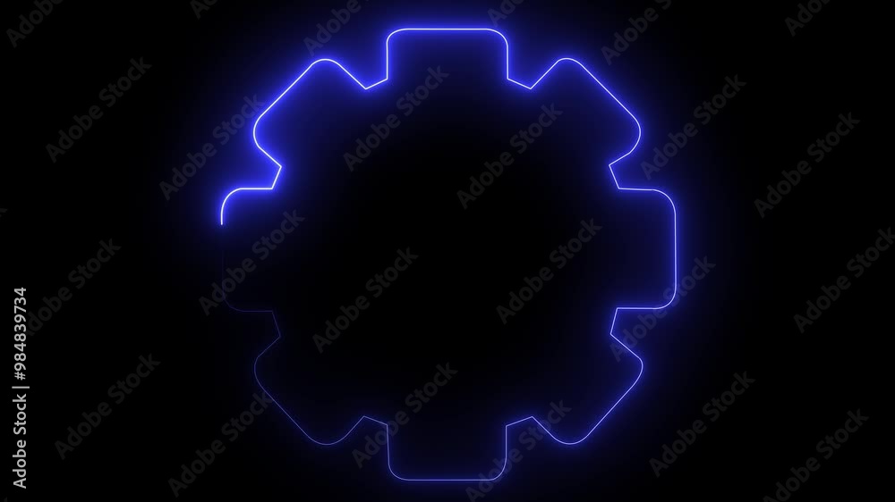 Settings icon animation by blue color neon on black background. Settings icon animation by blue color neon on black background.