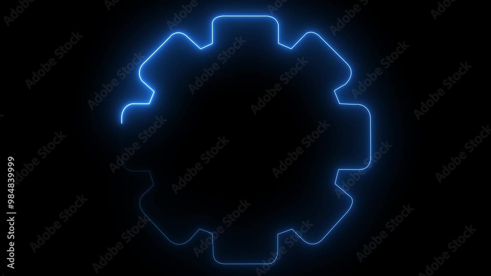 Settings icon animation by cyan color neon on black background. Settings icon animation by cyan color neon on black background.